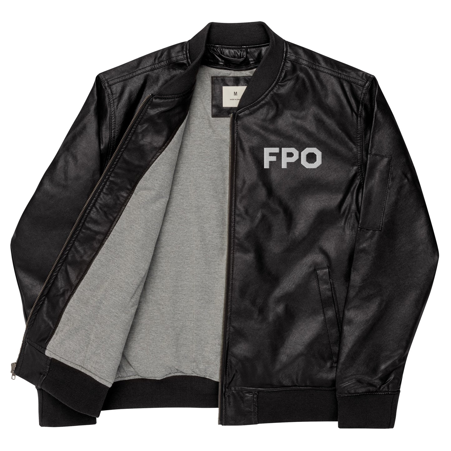 FPO Embroidered Faux Leather Bomber Jacket