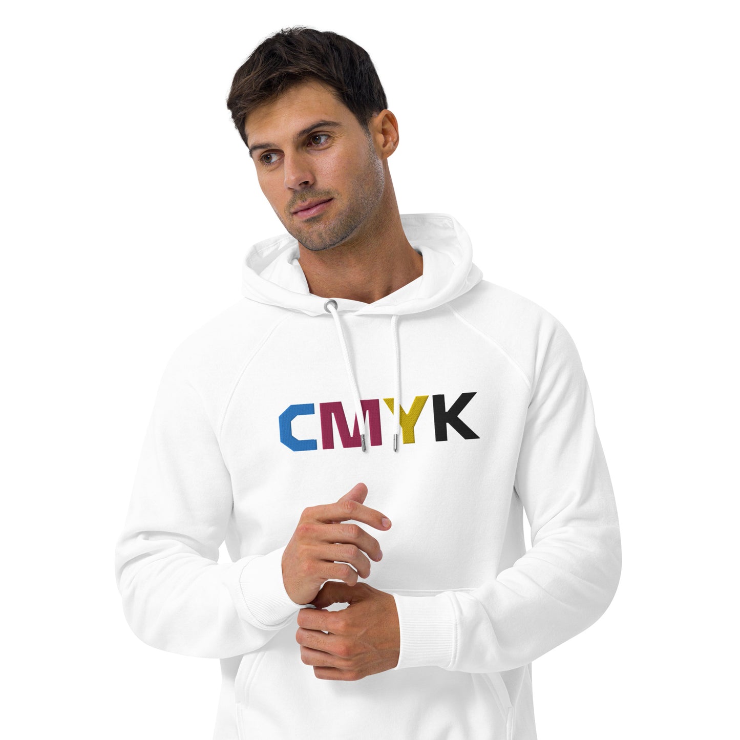 CMYK Large Embroidery Unisex eco raglan hoodie