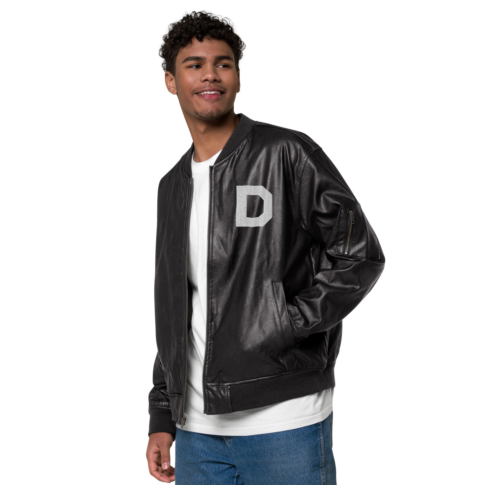 D Icon Faux Leather Bomber Jacket – Dieline