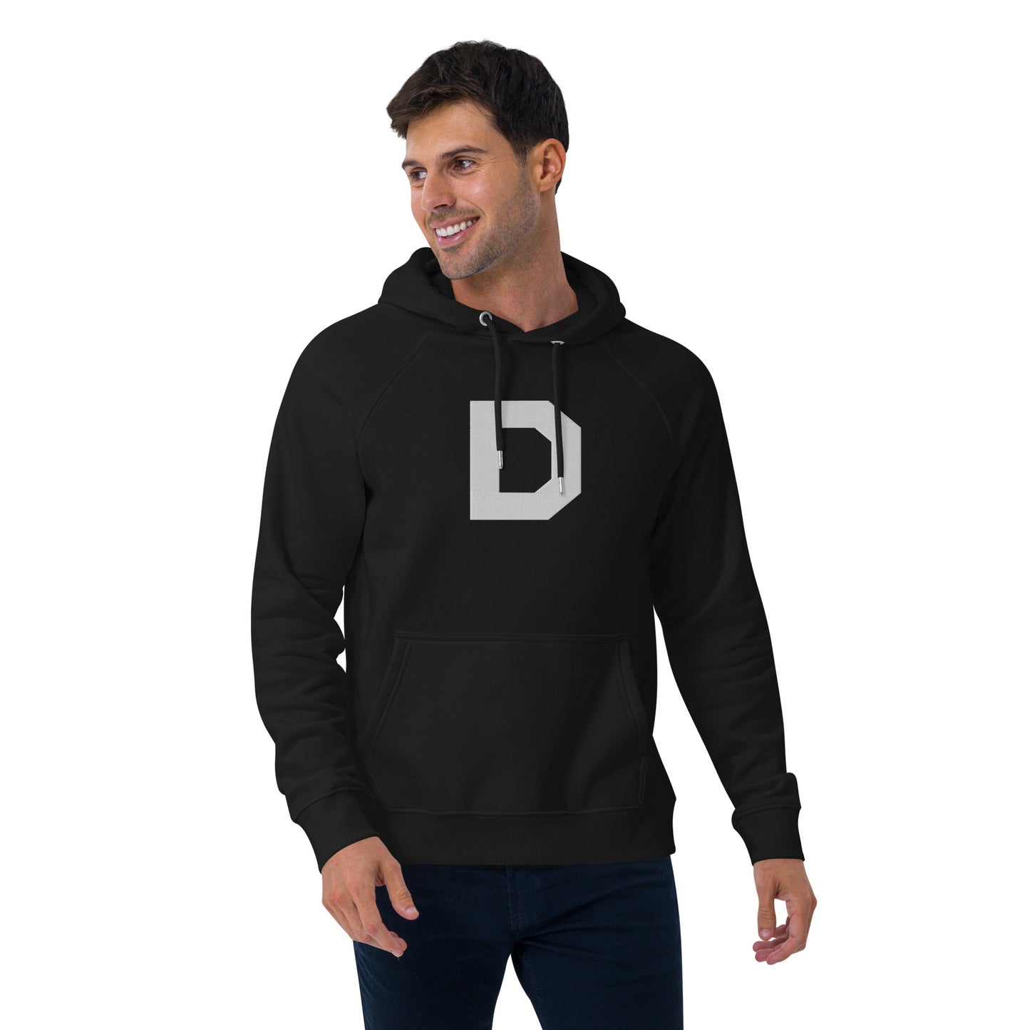 D Icon Embroidered Unisex eco raglan hoodie