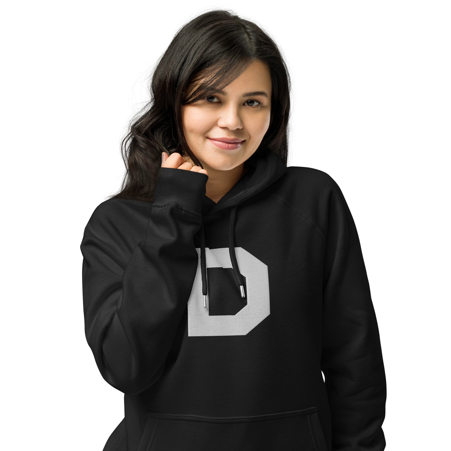 D Icon Embroidered Unisex eco raglan hoodie