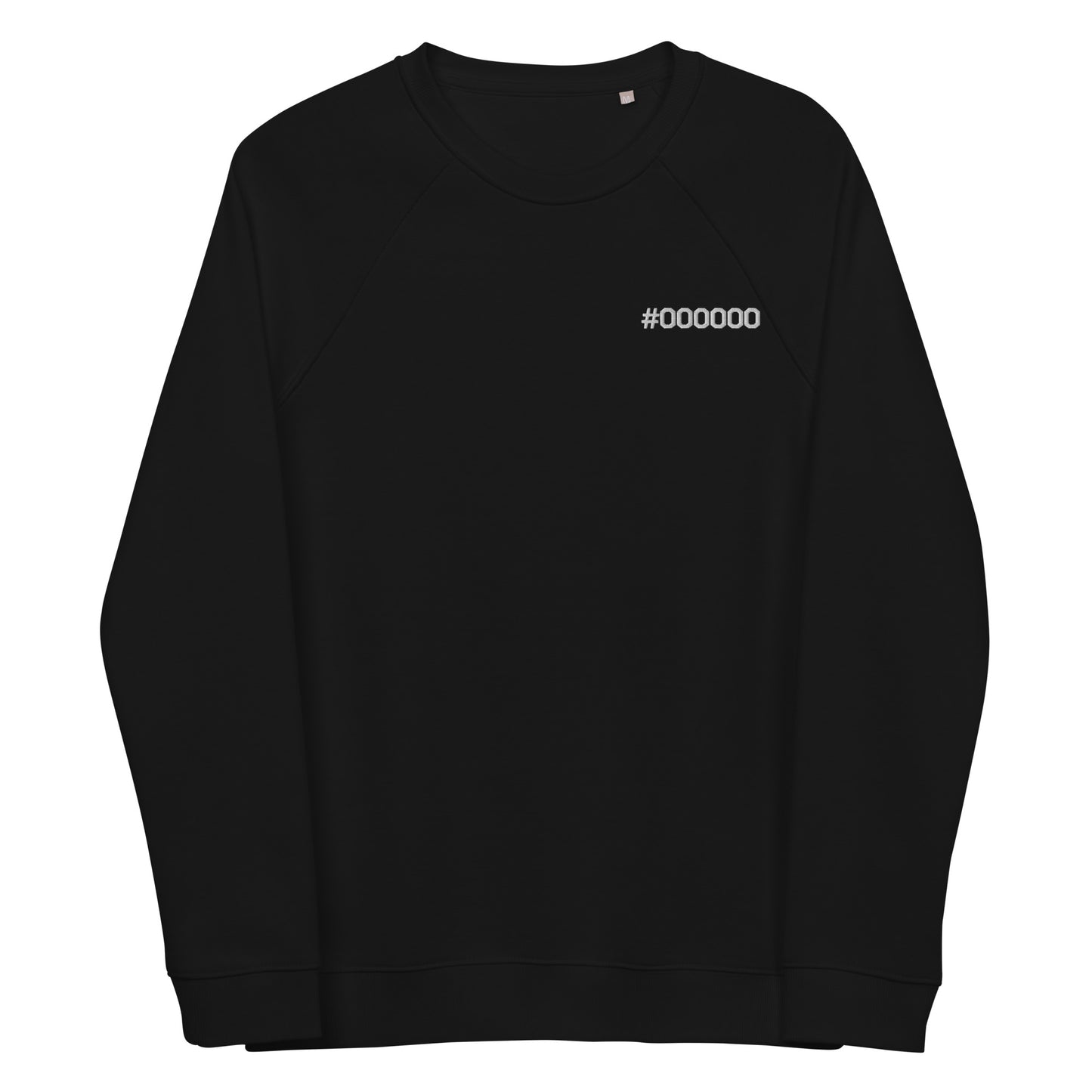#000000 Embriodered Unisex organic raglan sweatshirt